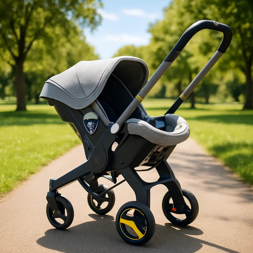 Poussette bebe confort grise au parc