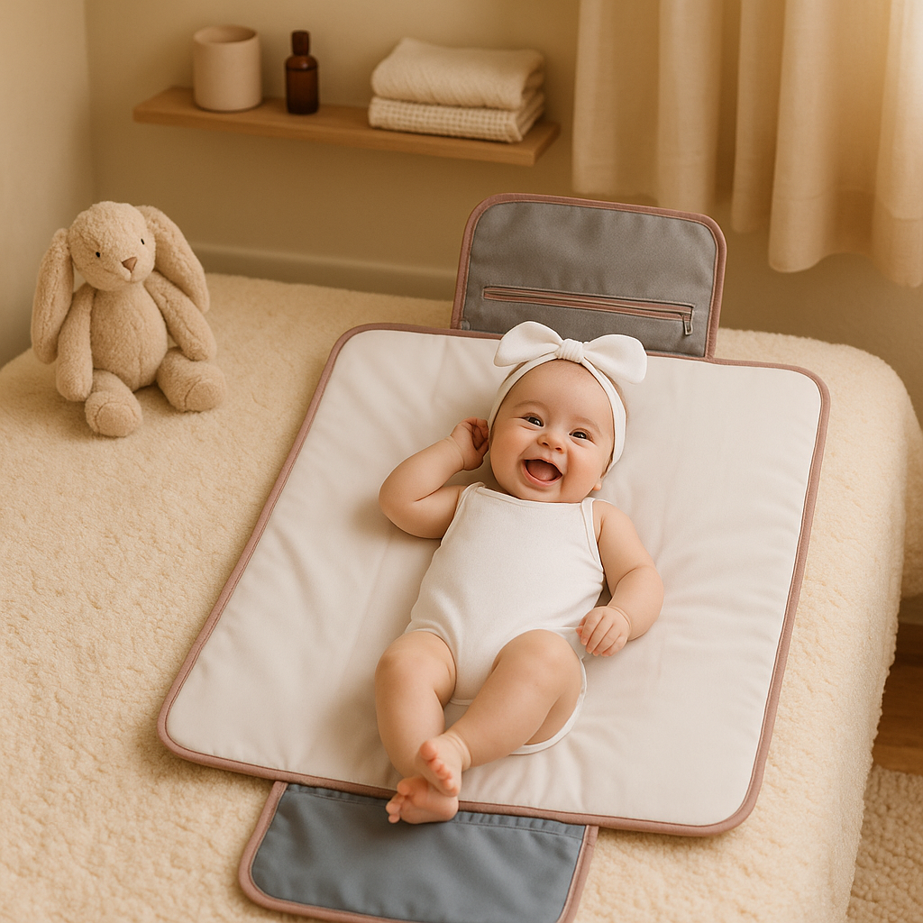 bebe coucher sur le matelas a langer nomade rose
