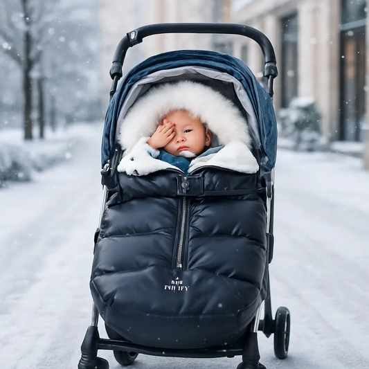bebe hiver dehors dans chanceliere poussette bebe