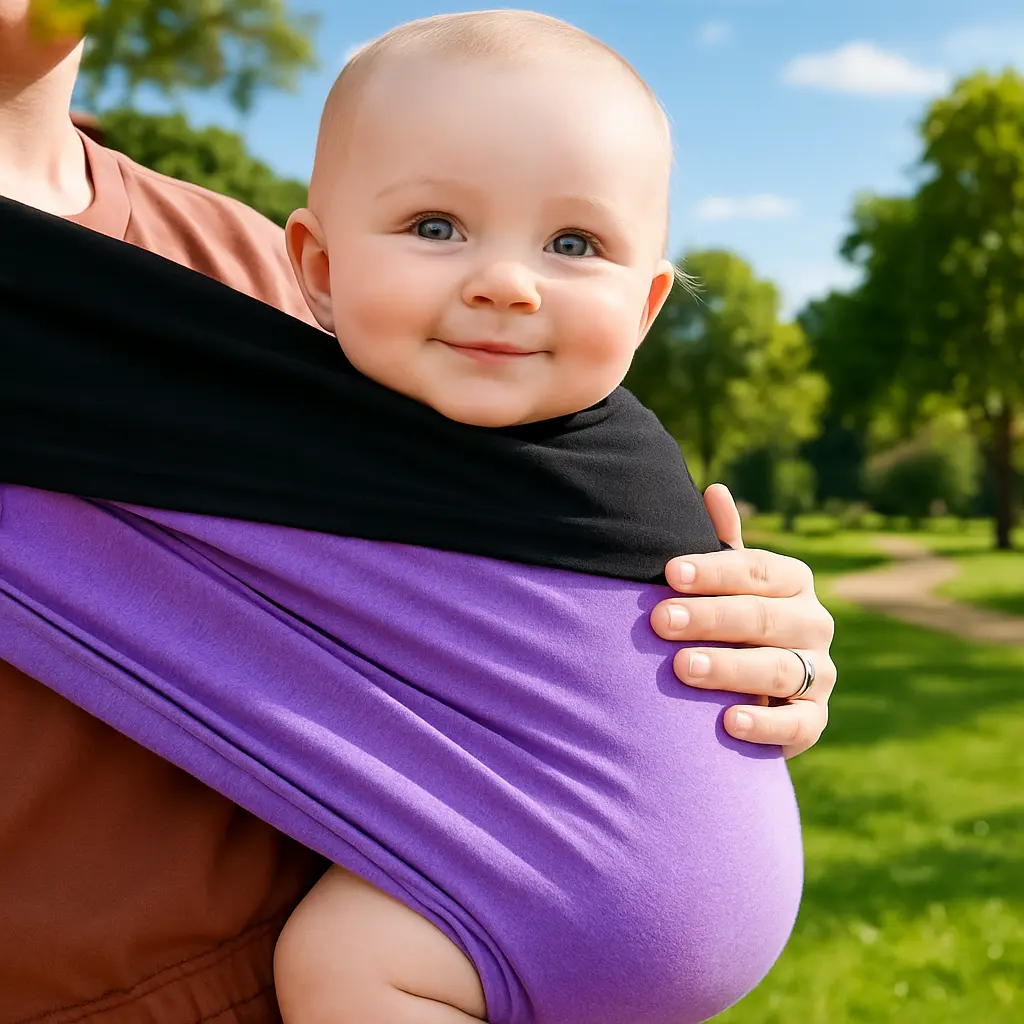 bebe sourit dans echarpe de portage pour bebe