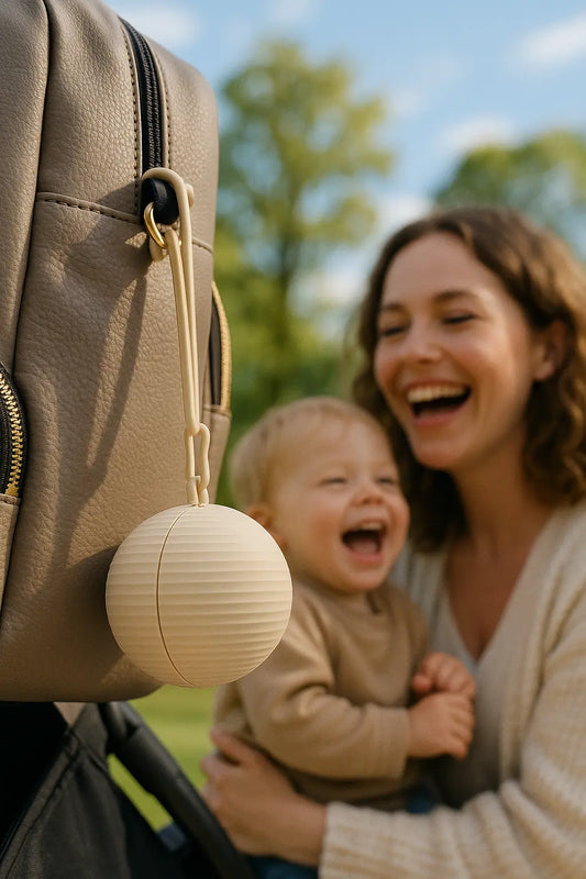 boite a tetine beige accrocher sur sac a langer