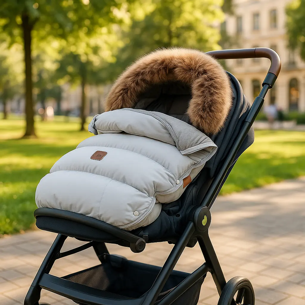 chanceliere poussette hiver gris dans poussette en ville