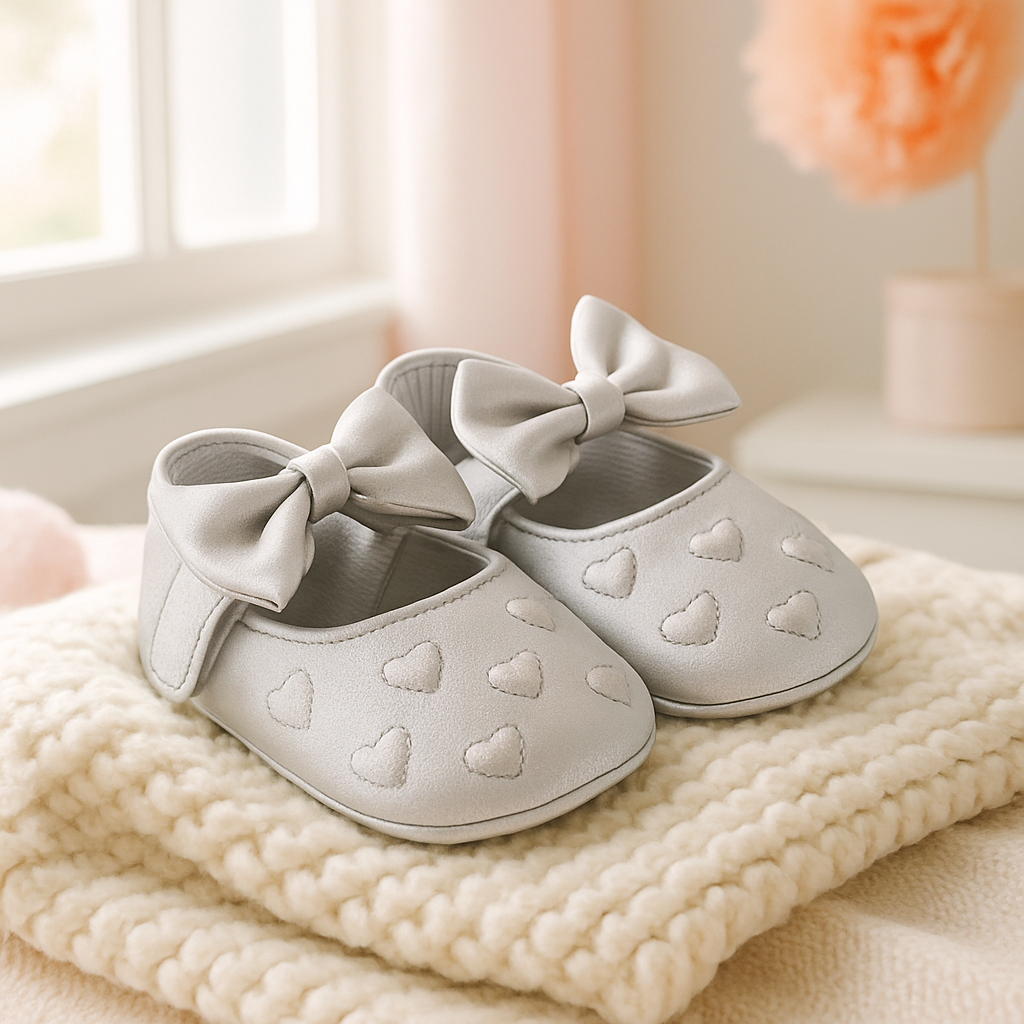 chaussures bebe fille premier pas gris au sol