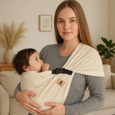 maman au salon avec bebe echarpe pour porter bebe