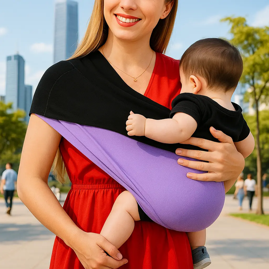 maman avec bebe dans echarpe de portage pour bebe