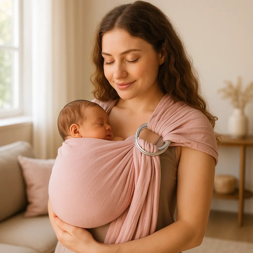 maman bebe salon dans echarpe portage sling