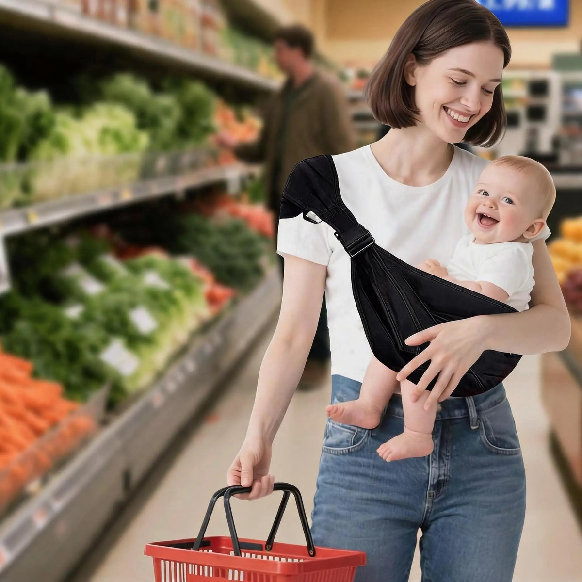 maman courses avec bebe echarpe je porte mon bébé