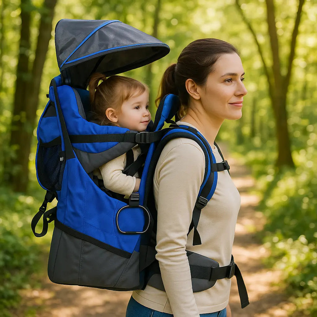maman en randonnee avec sa fille dans porte bebe rando