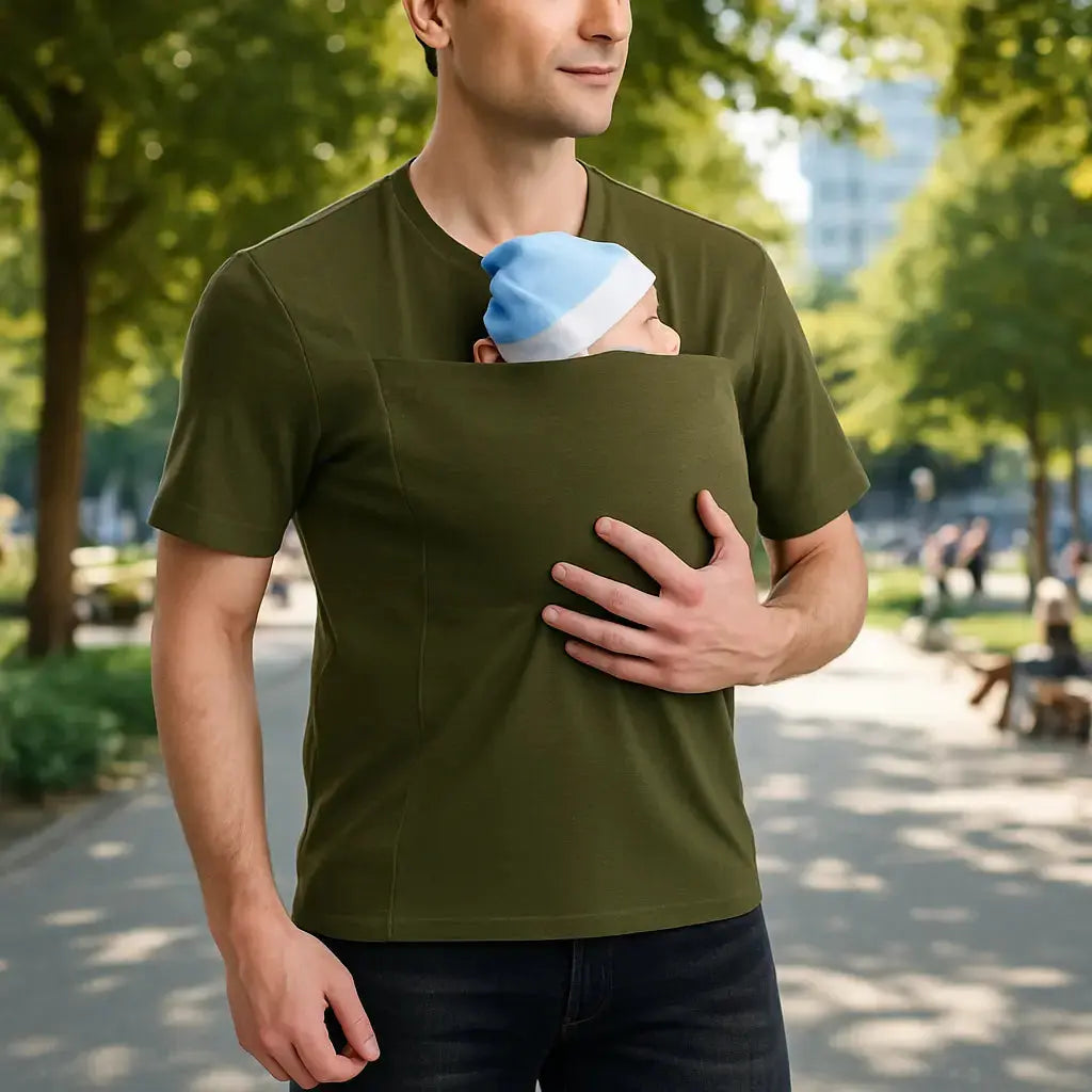 papa et bebe dans t shirt porte bebe homme