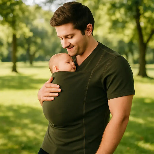 papa parc et bebe dans t shirt porte bebe homme