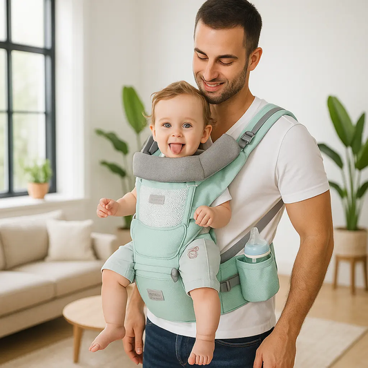 papa souleve bebe avec porte bebe ergonomique