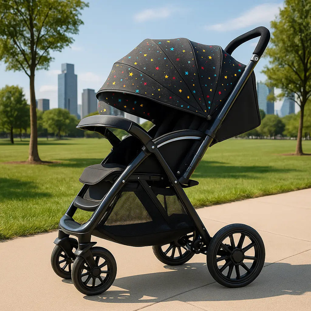 poussette bebe joyeux au parc