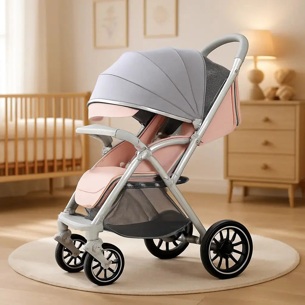poussette pliable dans une magnifique chambre de bebe