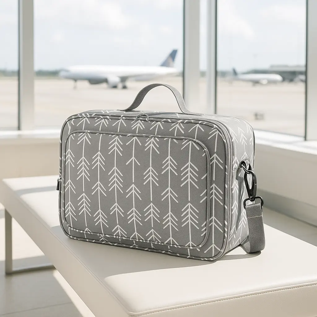 sac a langer attache poussette sur un banc