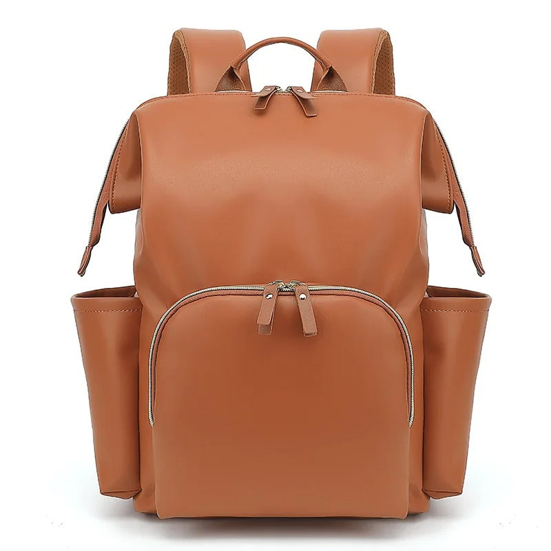 sac a langer en cuir marron