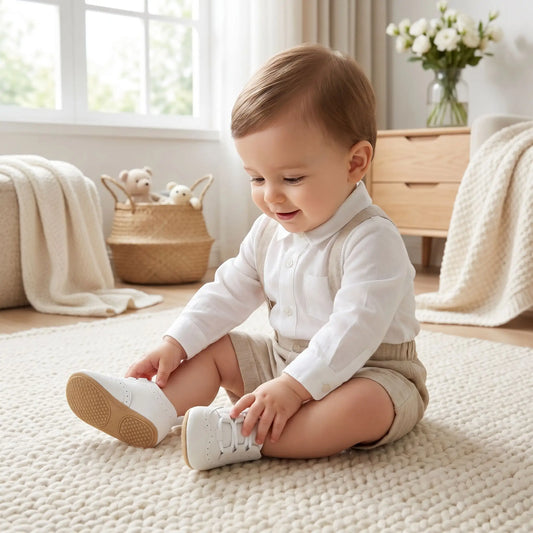 bebe assis avec chaussure bapteme bebe garcon