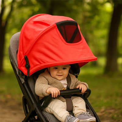 bebe assis poussette avec par soleil pour poussette rouge