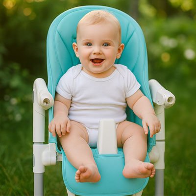 bebe dans Coussin chaise haute bleu