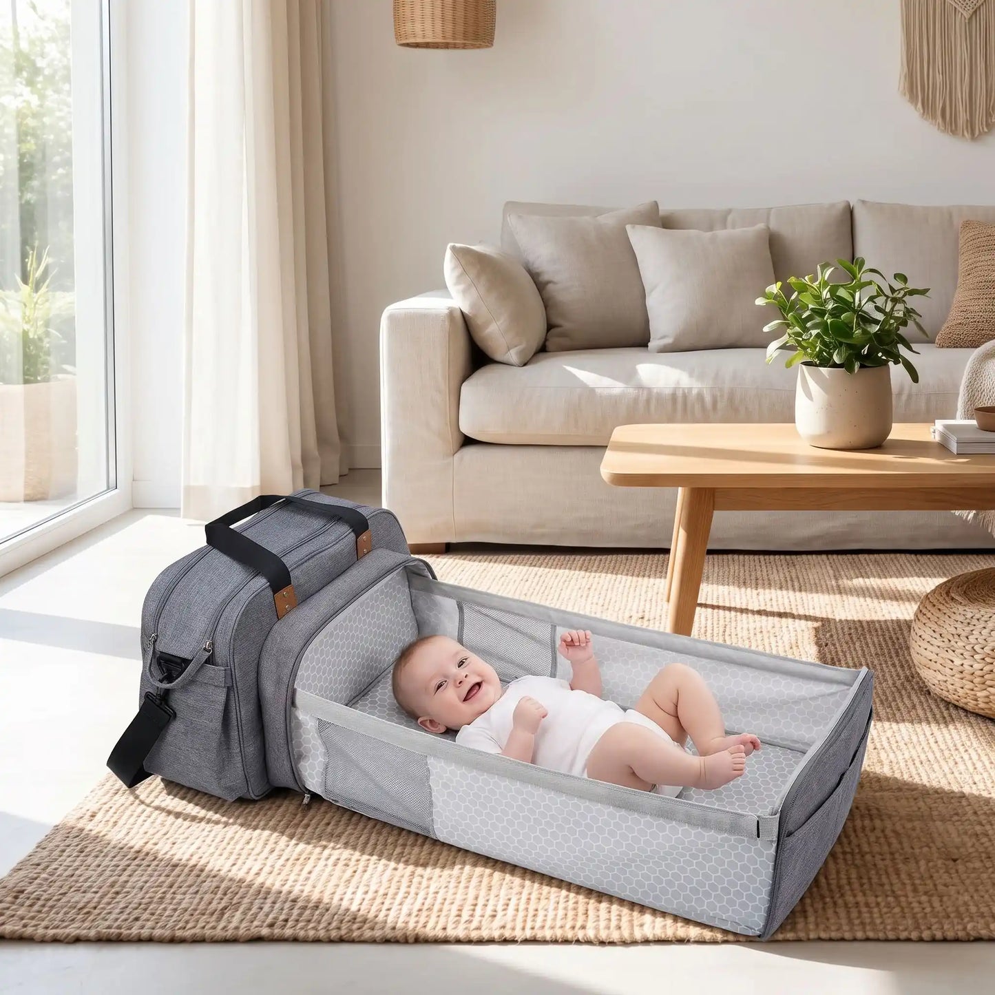 bebe salon avec sac a langer avec tapis de change