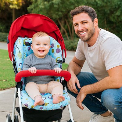 bebe sourit dans coussin pour chaise haute