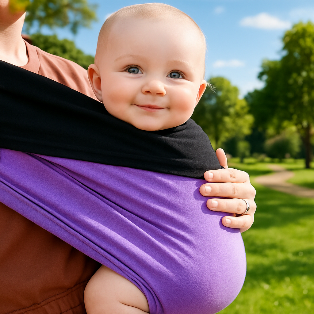 bebe sourit dans echarpe de portage pour bebe