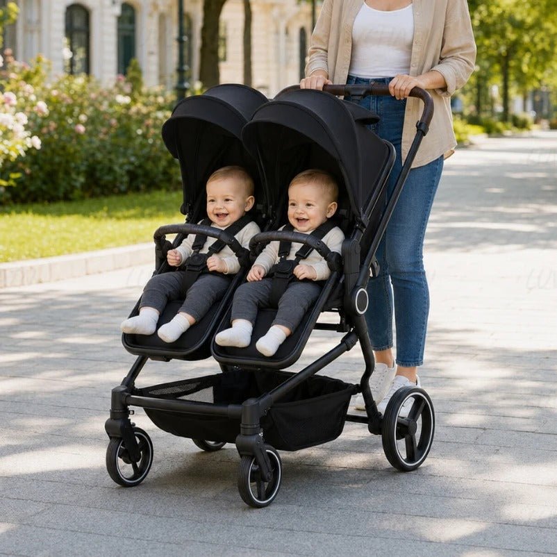 bebes dans poussette jumeaux