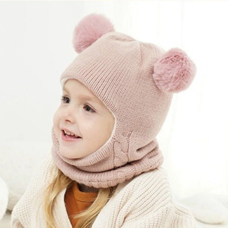 bonnet cagoule bebe rose ponpom