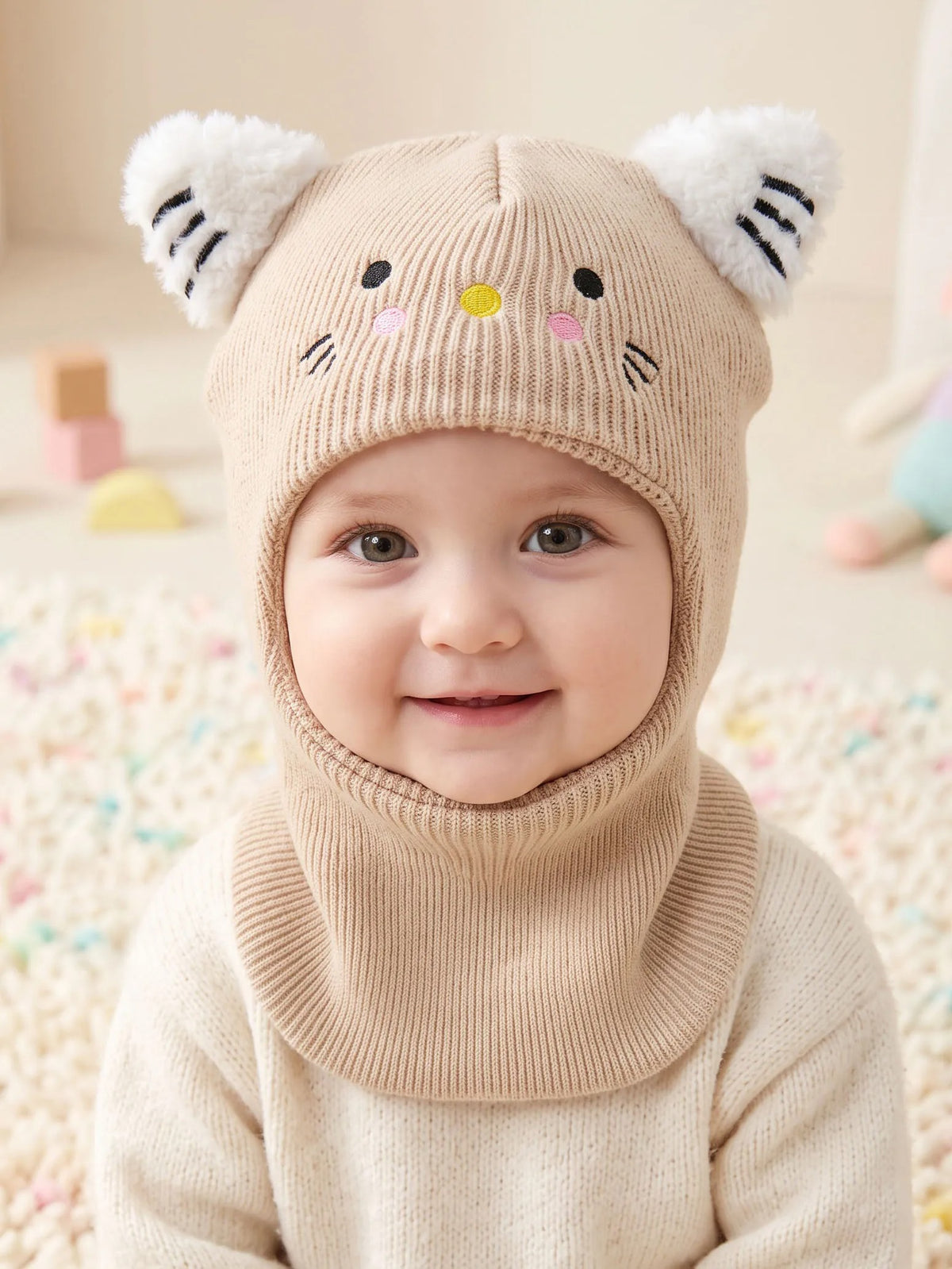 cagoule bebe fille beige oreilles de chat