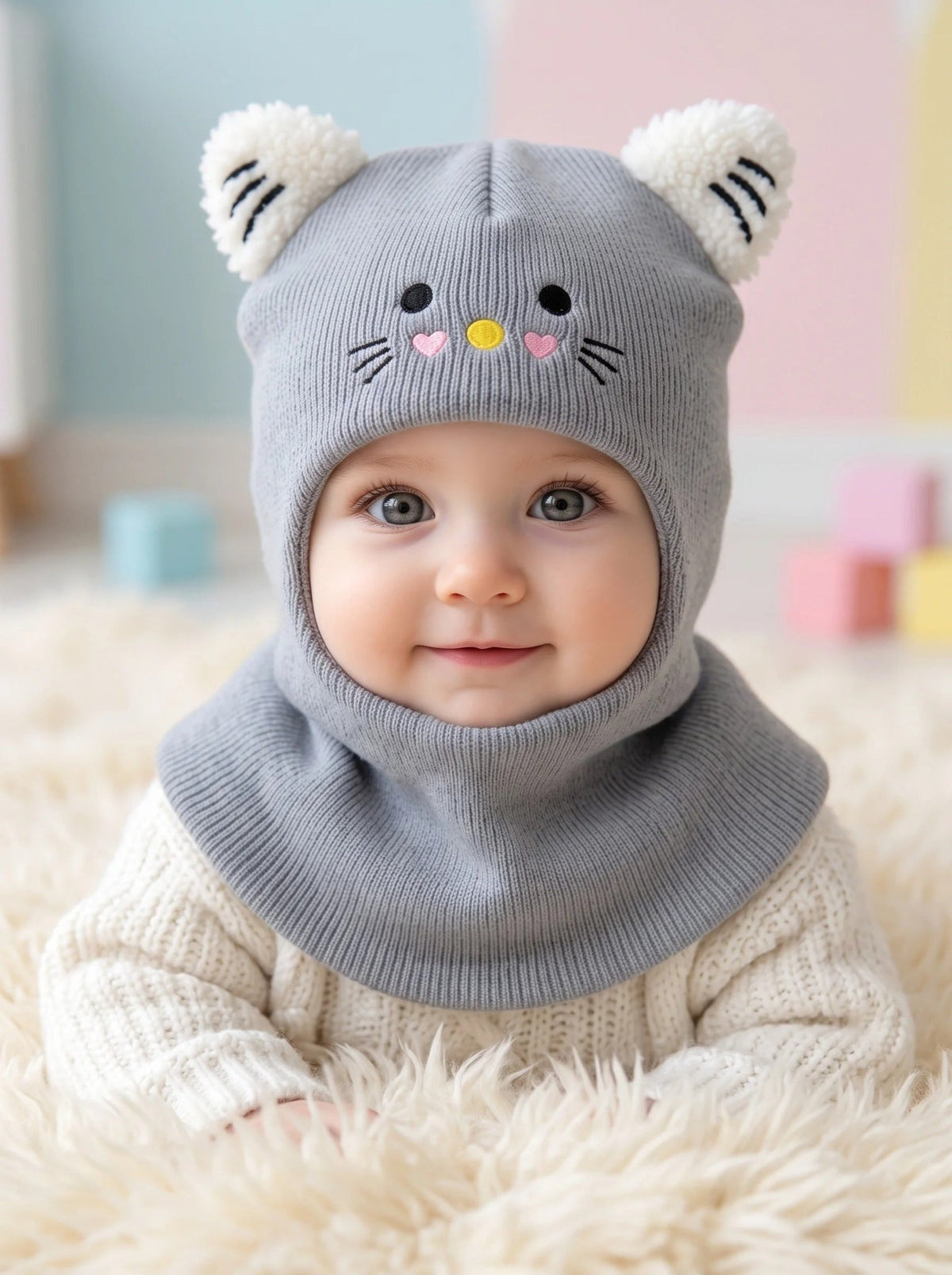 cagoule bebe fille gris oreilles de chat