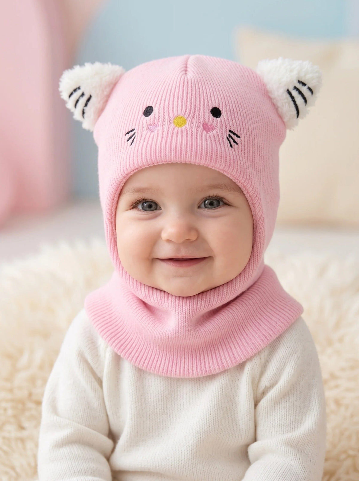 cagoule bebe fille rose oreilles de chat