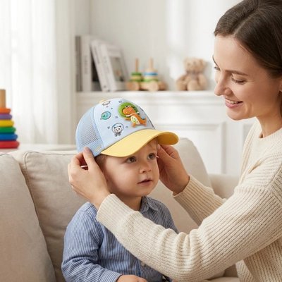 Casquette bebe anti uv bleu jaune