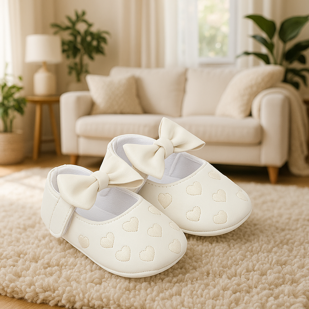 chaussures bebe fille premier pas blanc au sol