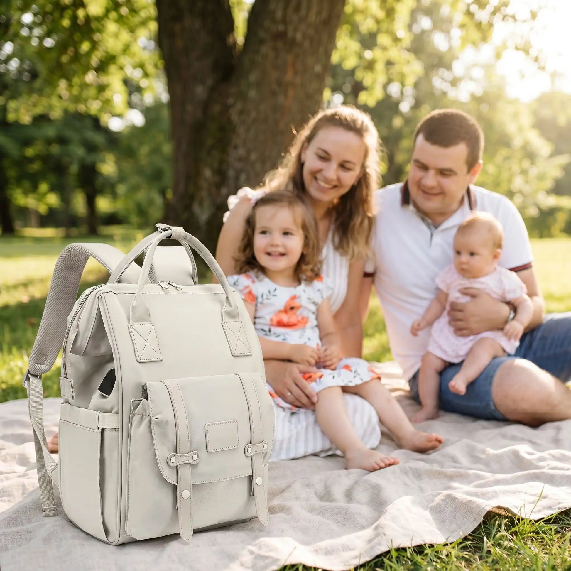 famille parc avec sac a langer