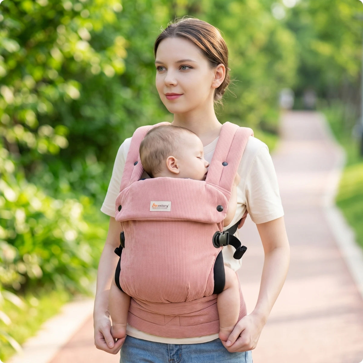 maman avec bebe dans porte bebe 2 ans