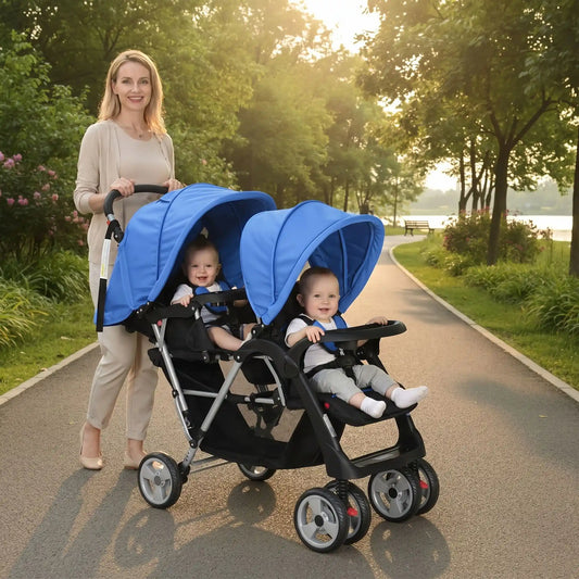 maman avec bebe poussette jumeaux