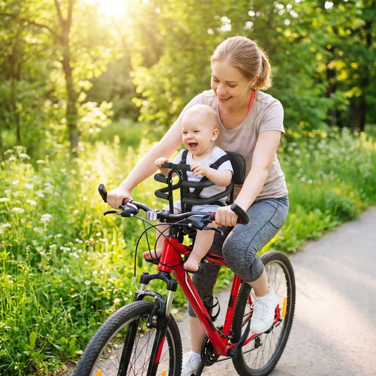 maman bebe dans porte velo bebe avant