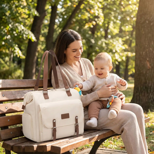 maman bebe parc avec sac a langer luxe beige