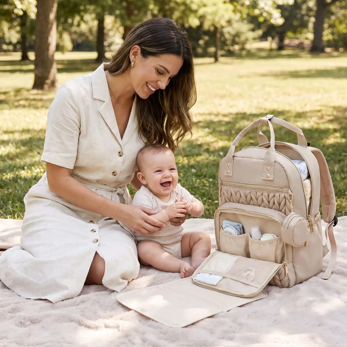 maman bebe parc sac a langer avec tapis de change beige