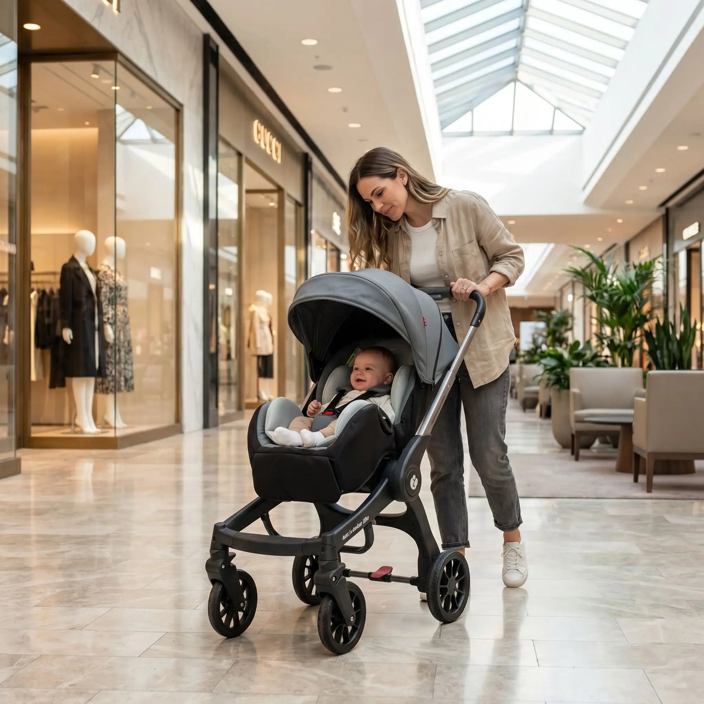 maman bebe poussette pour nouveau ne gris clair