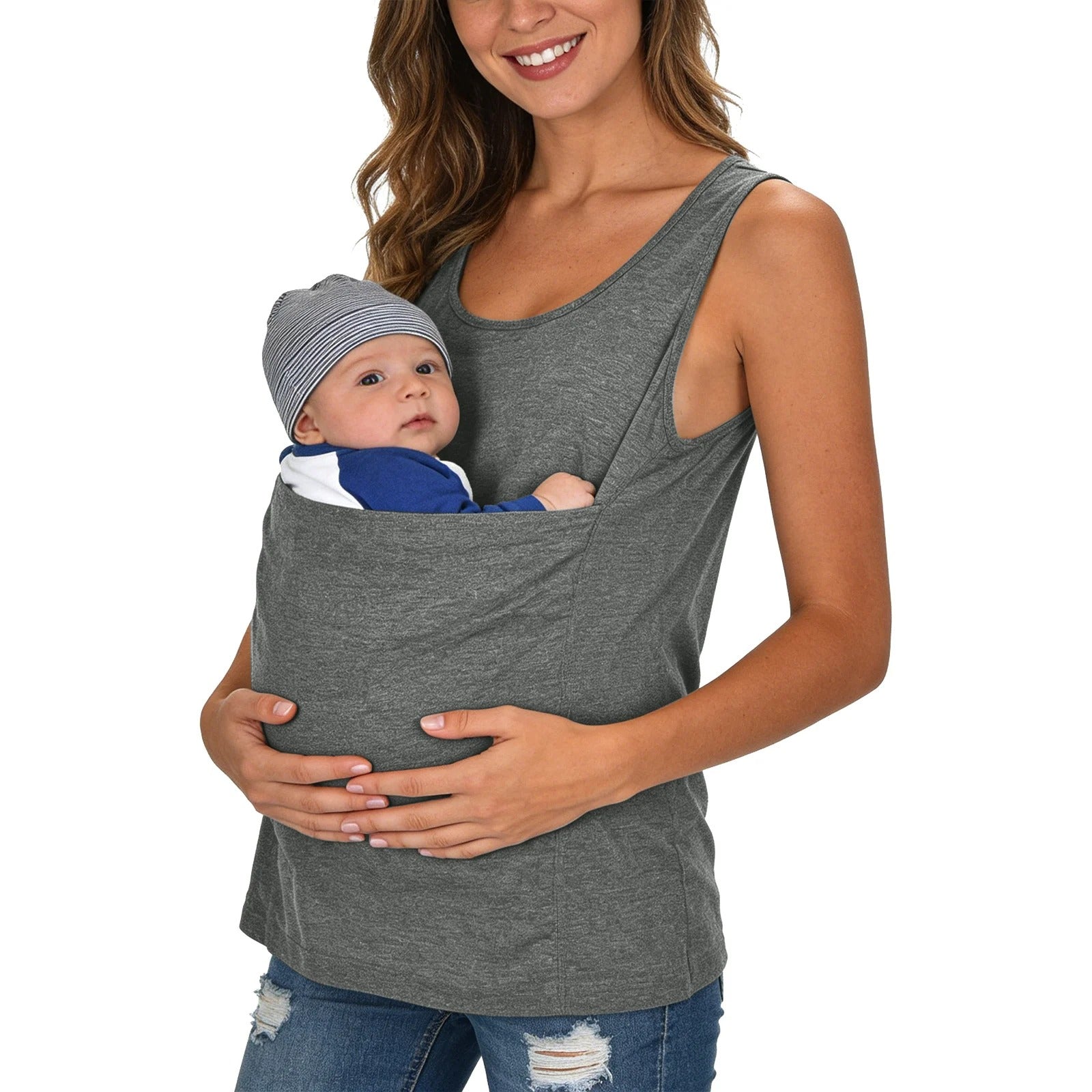 maman bebe t shirt porte bebe gris