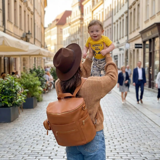 maman bebe ville avec sac a langer luxe marron