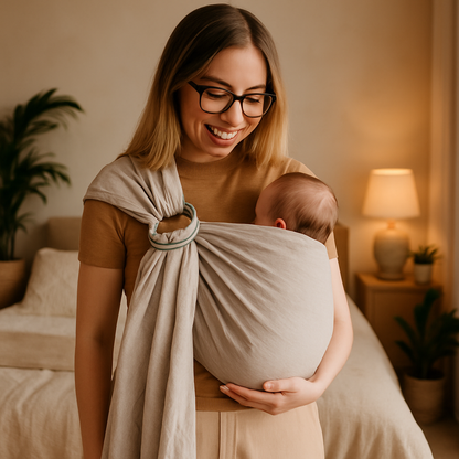 maman chambre avec bebe dans echarpe portage sling