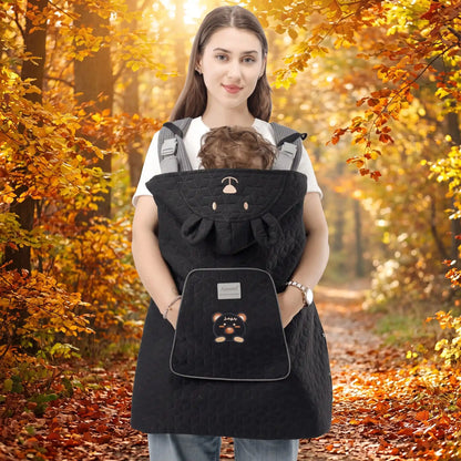 maman en automne avec bebe couverture de portage