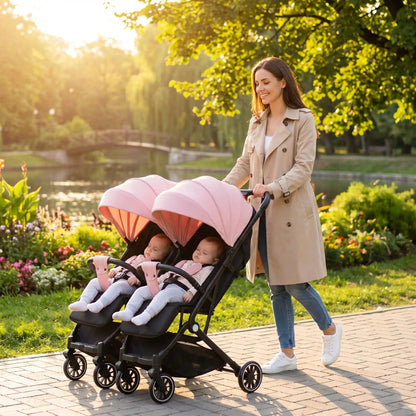 maman marche avec jumelles poussette jumeaux