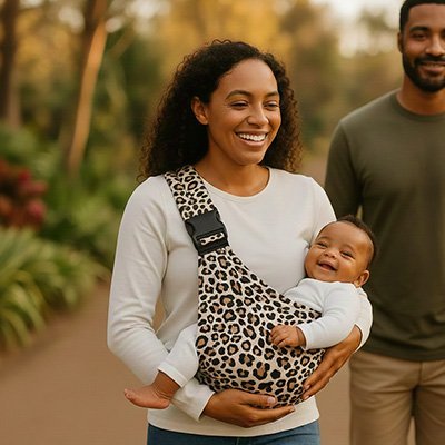 maman marche bebe dans porte bebe banane