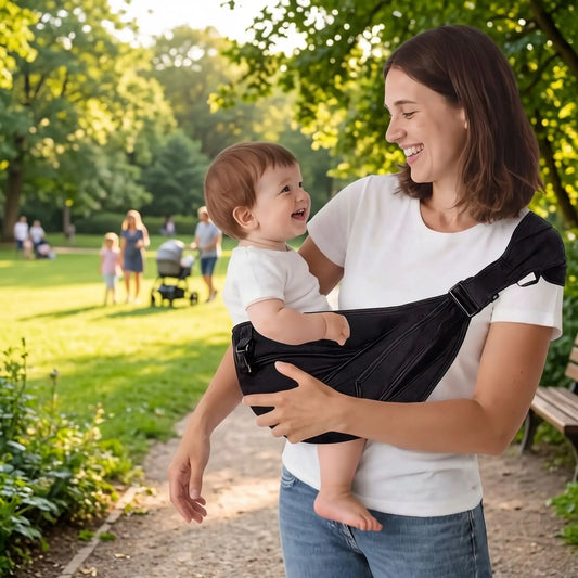 maman parc avec bebe echarpe je porte mon bébé