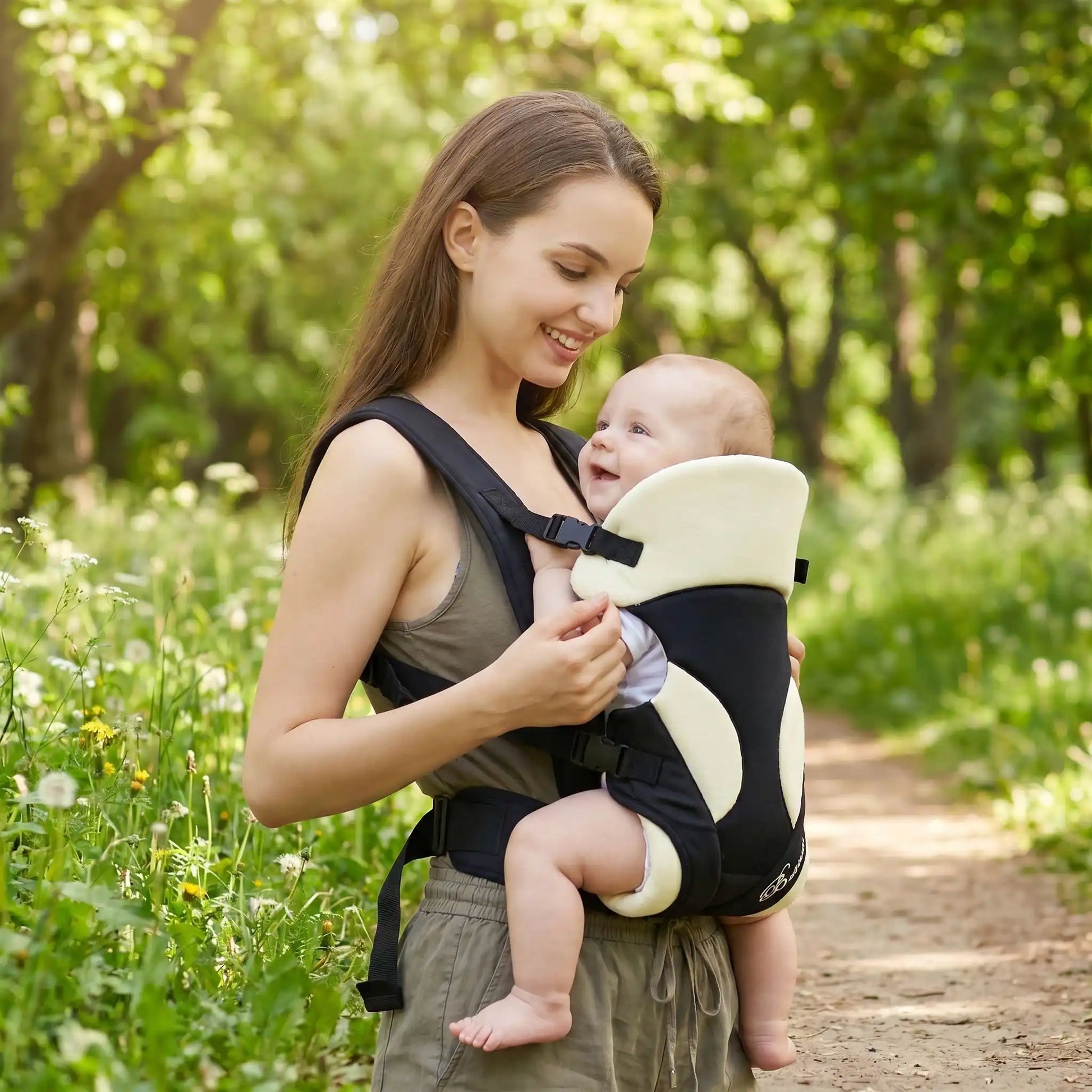 maman parc avec bebe porte bebe dorsal