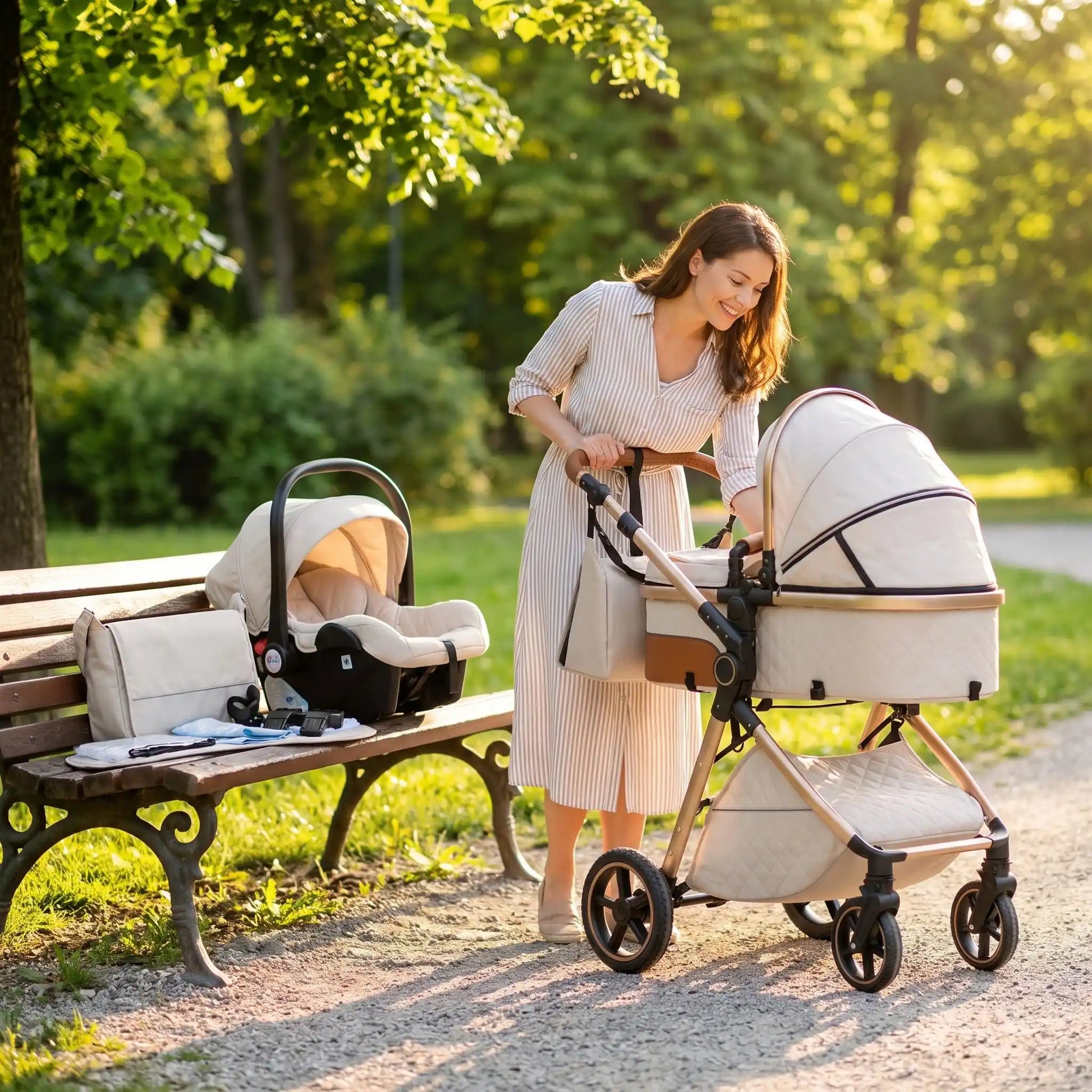 maman parc avec bebe poussette bebe confort