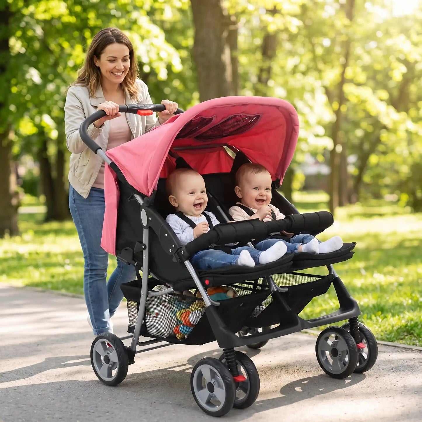 maman parc avec bébés poussette pour des jumeaux