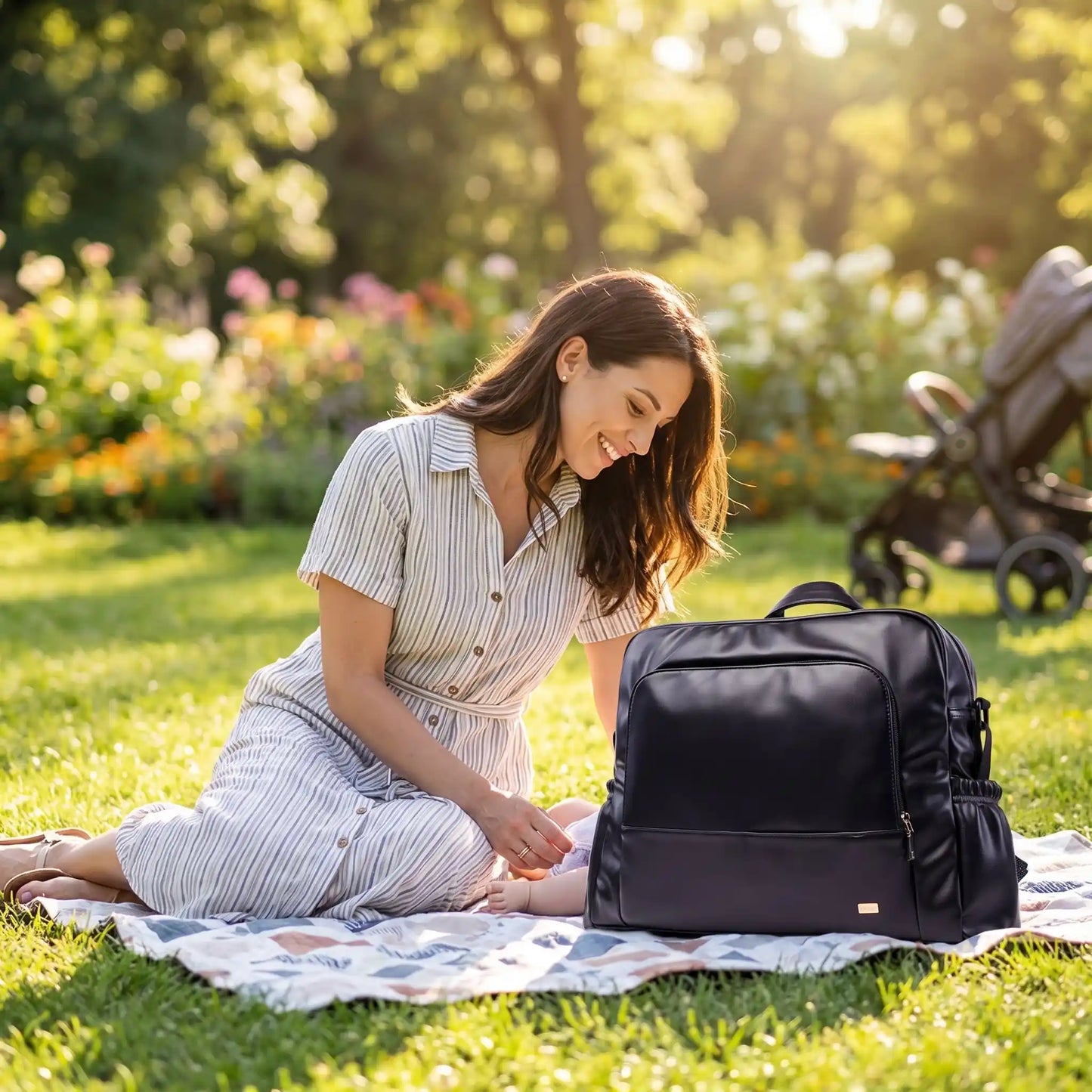 maman parc avec sac a langer cuir